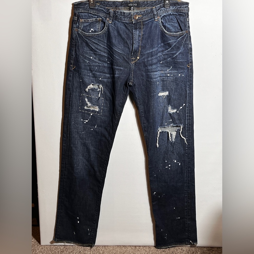 Akoo No Rivals Men's Dark Blue Distressed Jeans sz 40